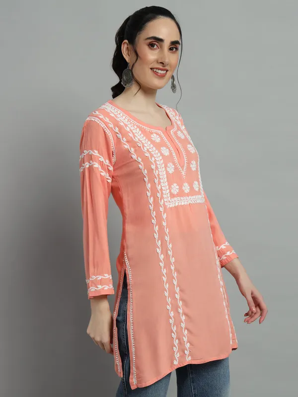 Cotton_Rayon_Short_Peach_Kurti_For_Women_S