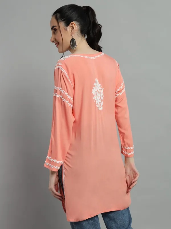 Cotton_Rayon_Short_Peach_Kurti_For_Women_S