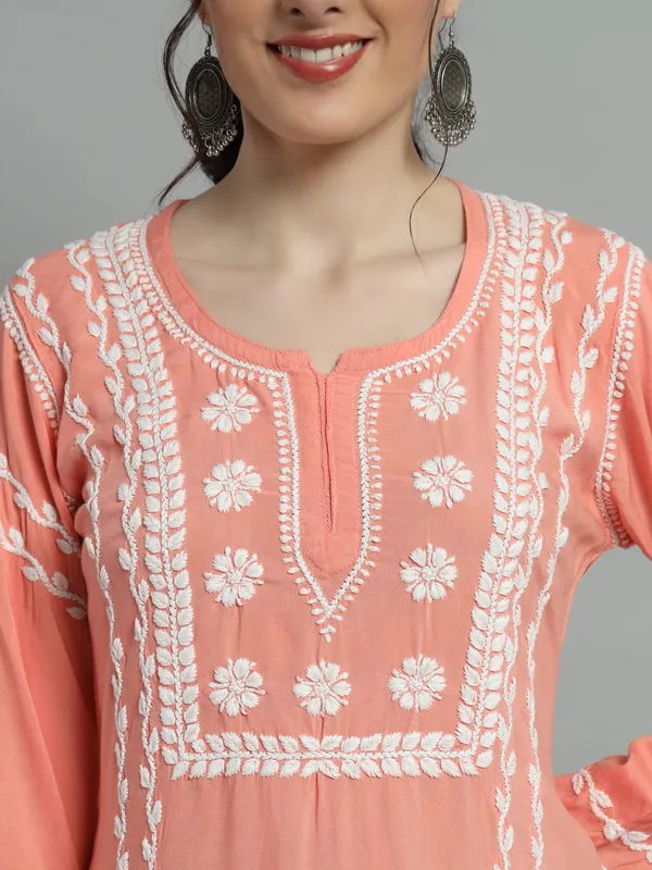 Cotton_Rayon_Short_Peach_Kurti_For_Women_S
