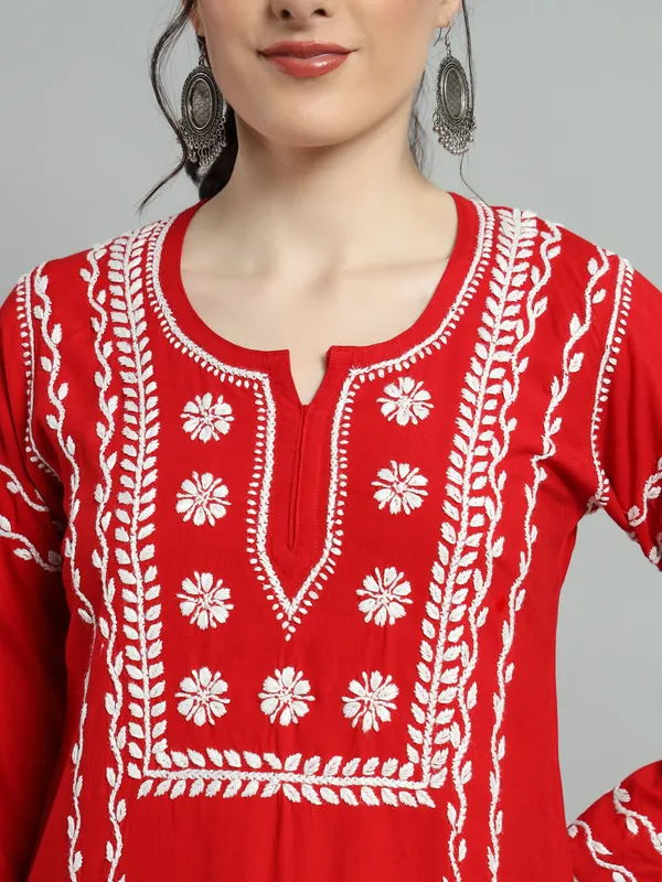 Cotton_Rayon_Short_Red_Kurti_For_Women