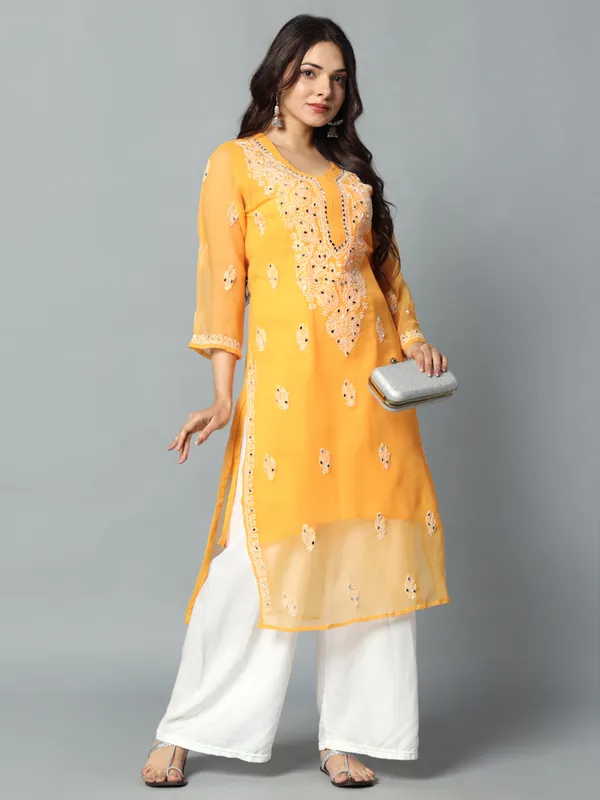 Yellow_Georgette_Kurti_For_Women