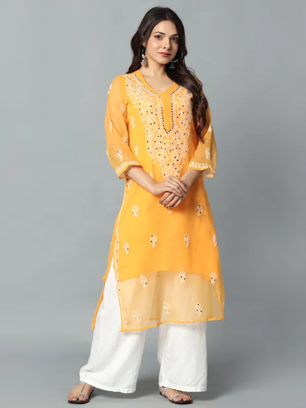 Yellow_Georgette_Kurti_For_Women