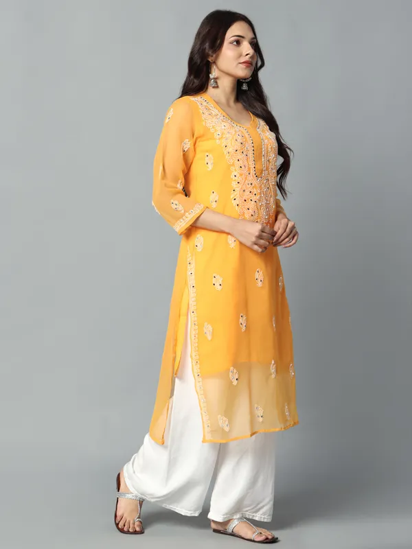 Yellow_Georgette_Kurti_For_Women