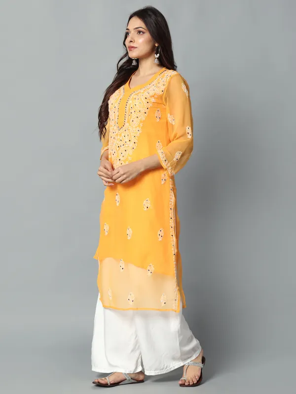Yellow_Georgette_Kurti_For_Women