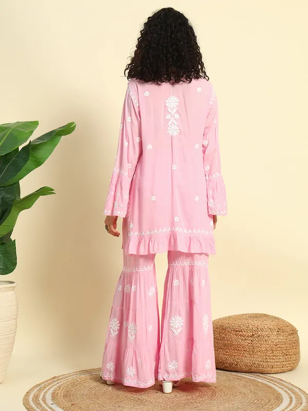 Chikan_Embroidered_Modal_Kurta_Gharara_Set_Baby_Pink