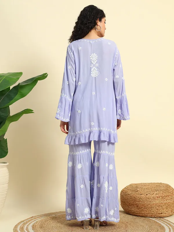 Chikan_Embroidered_Modal_Kurta_Gharara_Set_Powder_Blue