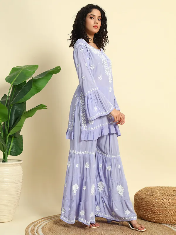 Chikan_Embroidered_Modal_Kurta_Gharara_Set_Powder_Blue