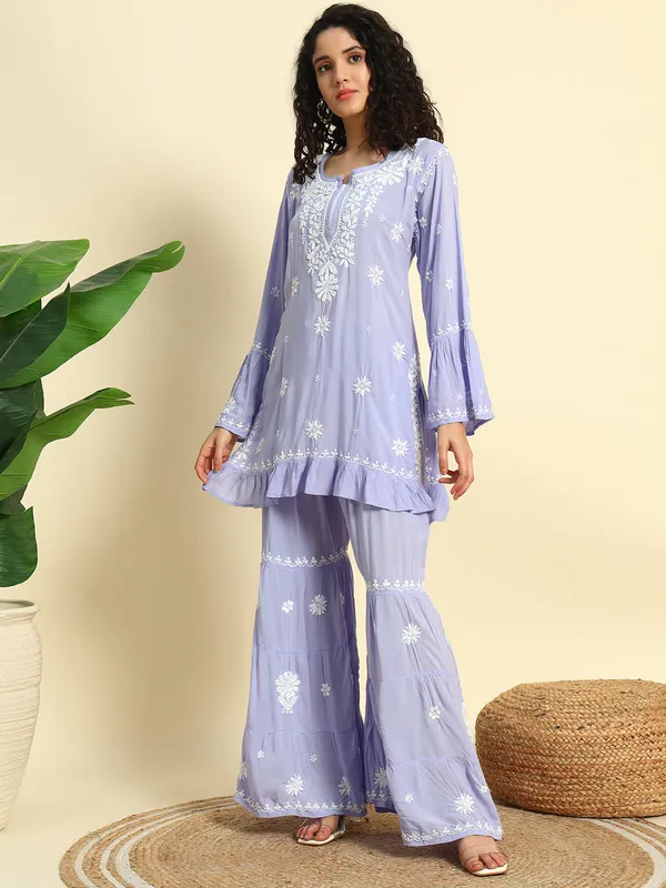 Chikan_Embroidered_Modal_Kurta_Gharara_Set_Powder_Blue