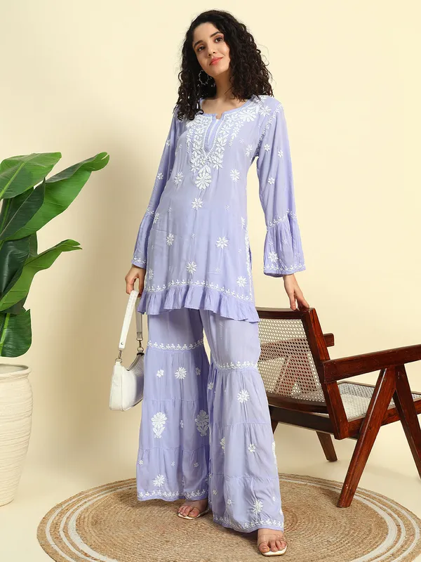 Chikan_Embroidered_Modal_Kurta_Gharara_Set_Powder_Blue