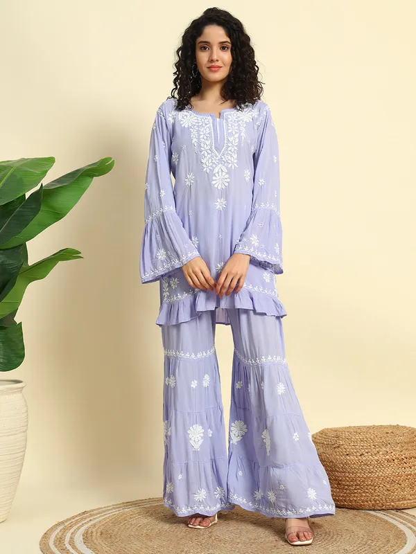 Chikan_Embroidered_Modal_Kurta_Gharara_Set_Powder_Blue