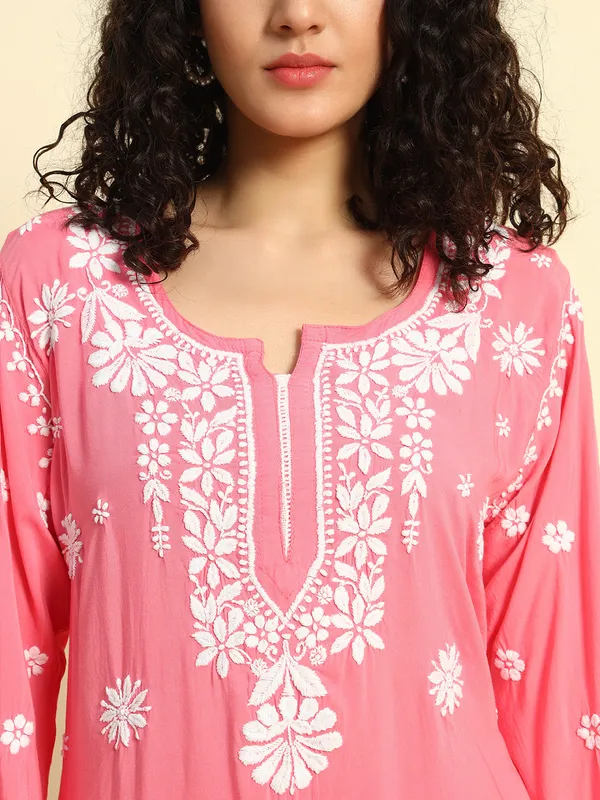 Chikan_Embroidered_Modal_Kurta_Gharara_Set_Peach