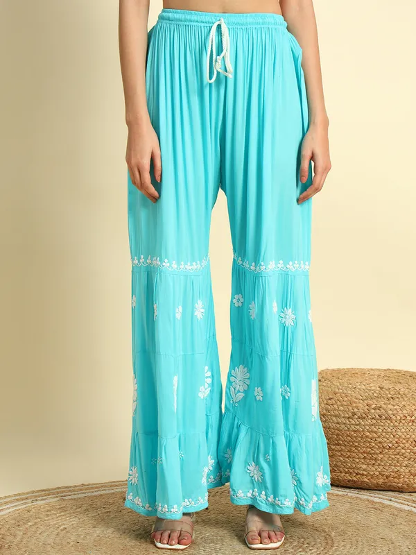 Chikan_Embroidered_Modal_Kurta_Gharara_Set_Sky_Blue