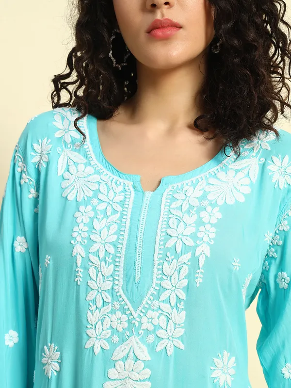 Chikan_Embroidered_Modal_Kurta_Gharara_Set_Sky_Blue