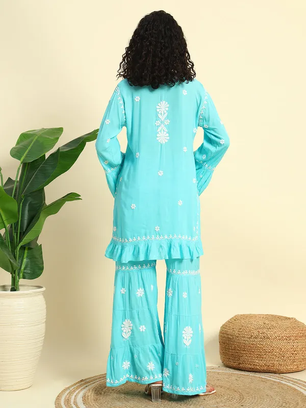 Chikan_Embroidered_Modal_Kurta_Gharara_Set_Sky_Blue