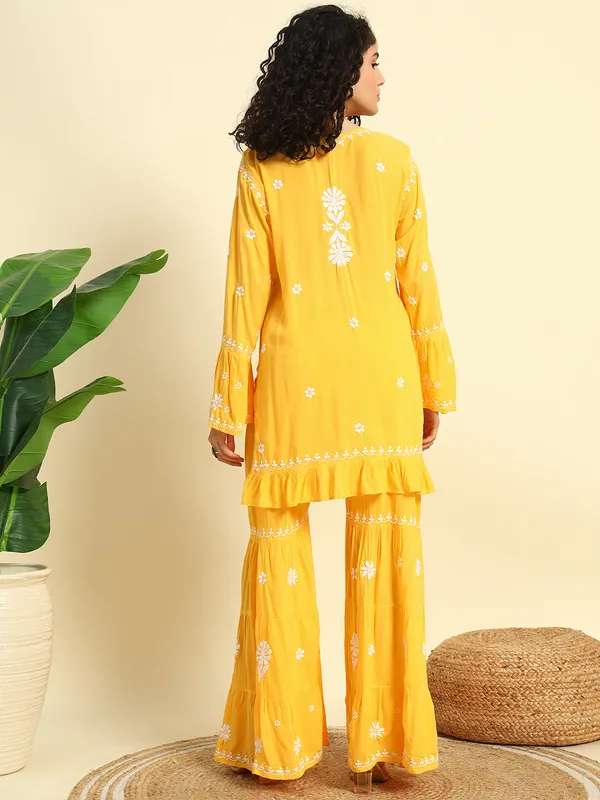 Chikan_Embroidered_Modal_Kurta_Gharara_Set_Yellow