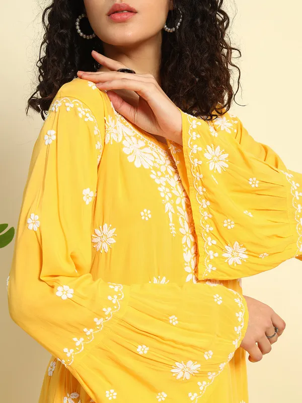 Chikan_Embroidered_Modal_Kurta_Gharara_Set_Yellow
