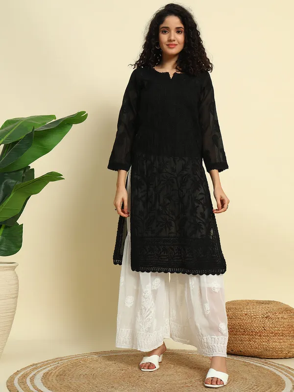 Chikankari_Cotton_Kurti_Black