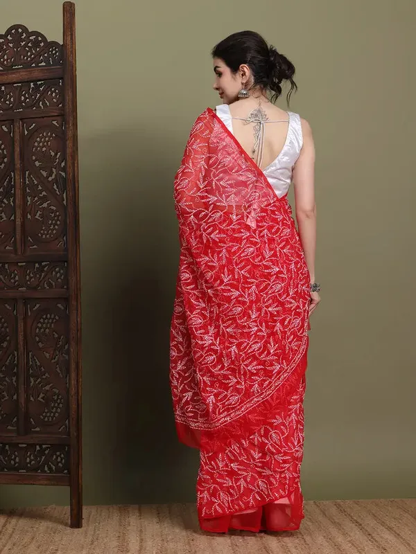 Exclusive_Tepchi_Hand_Made_Chikankari_Saree_Red_Female_Adults