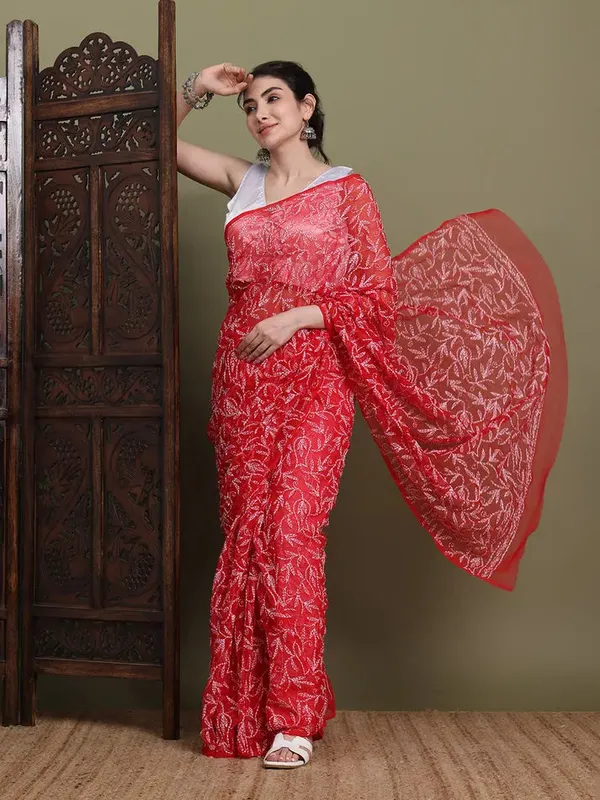 Exclusive_Tepchi_Hand_Made_Chikankari_Saree_Red_Female_Adults