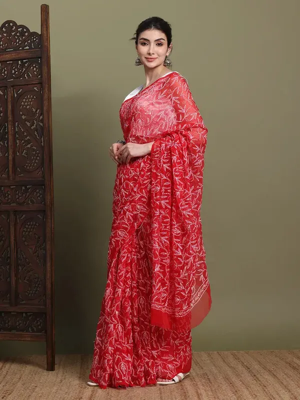 Exclusive_Tepchi_Hand_Made_Chikankari_Saree_Red_Female_Adults
