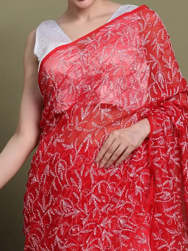 Exclusive_Tepchi_Hand_Made_Chikankari_Saree_Red_Female_Adults
