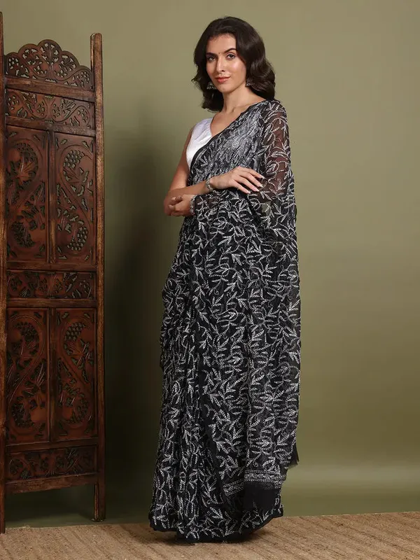 Exclusive_Tepchi_Hand_Made_Chikankari_Saree_Black_Female_Adults
