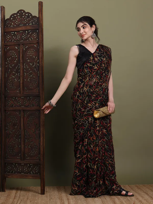 Exclusive_Tepchi_Multi_Hand_Made_Chikankari_Saree_Black_Multi_Female_Adults