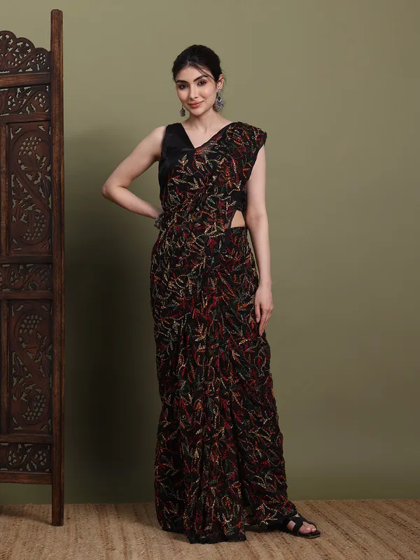 Exclusive_Tepchi_Multi_Hand_Made_Chikankari_Saree_Black_Multi_Female_Adults