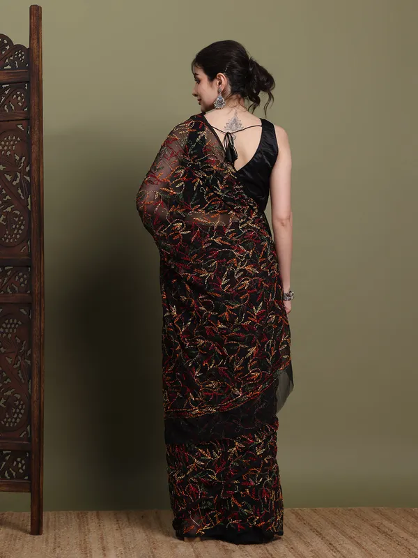 Exclusive_Tepchi_Multi_Hand_Made_Chikankari_Saree_Black_Multi_Female_Adults