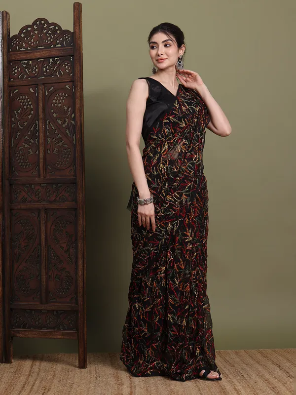 Exclusive_Tepchi_Multi_Hand_Made_Chikankari_Saree_Black_Multi_Female_Adults