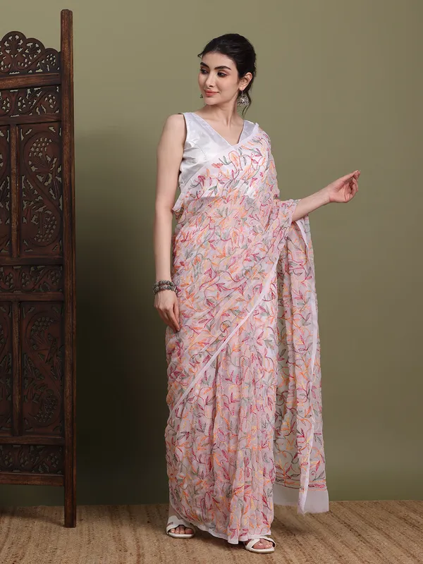 Exclusive_Tepchi_Multi_Hand_Made_Chikankari_Saree_White_Multi_Female_Adults