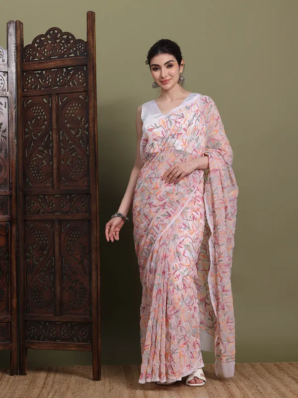 Exclusive_Tepchi_Multi_Hand_Made_Chikankari_Saree_White_Multi_Female_Adults