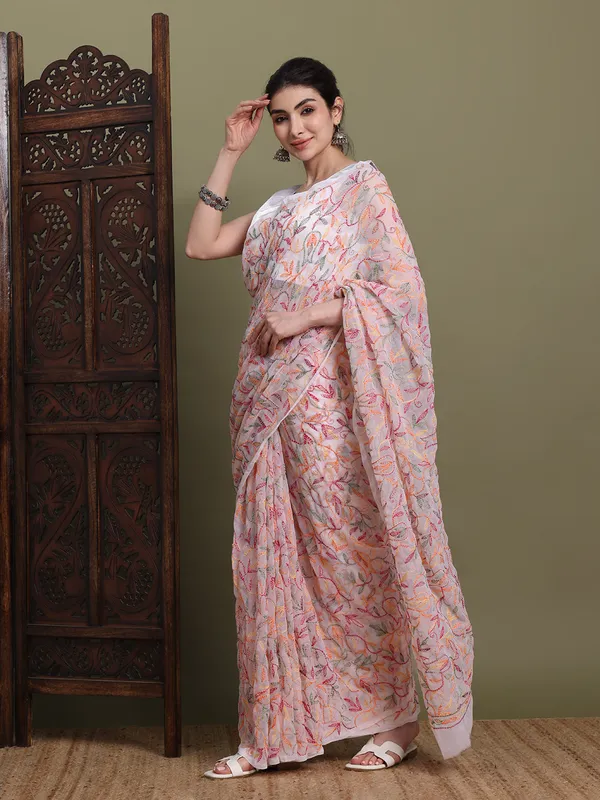 Exclusive_Tepchi_Multi_Hand_Made_Chikankari_Saree_White_Multi_Female_Adults