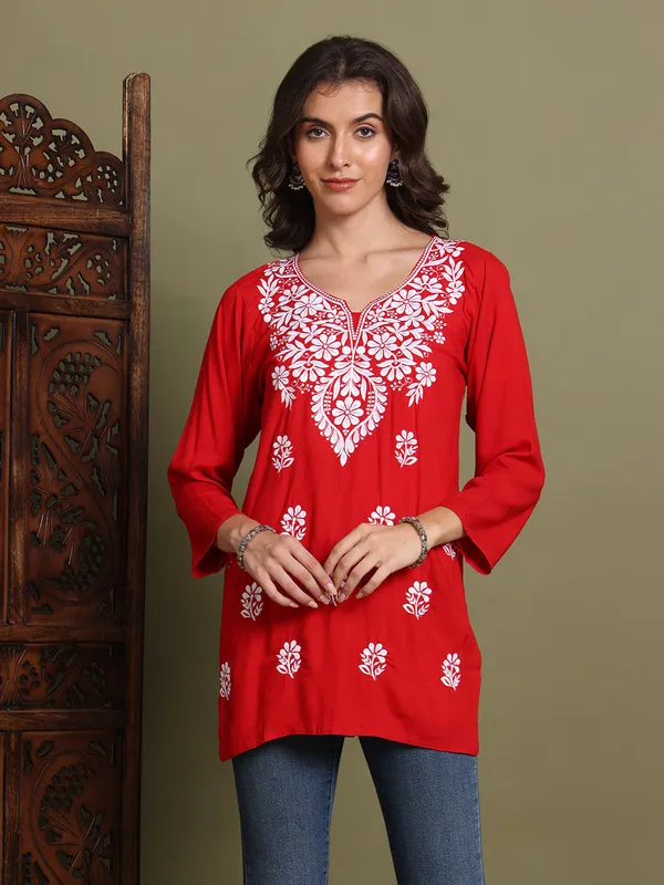 Rayon_Kurtis_For_Summer_Red