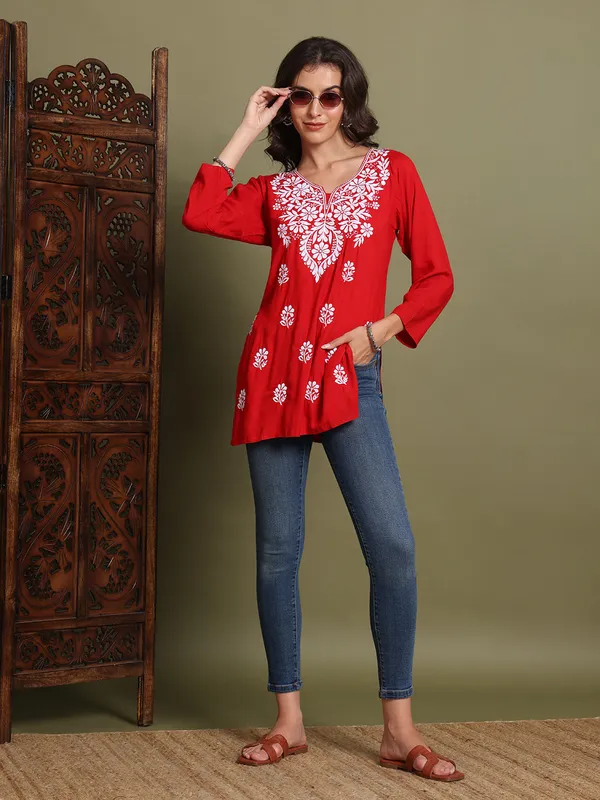 Rayon_Kurtis_For_Summer_Red