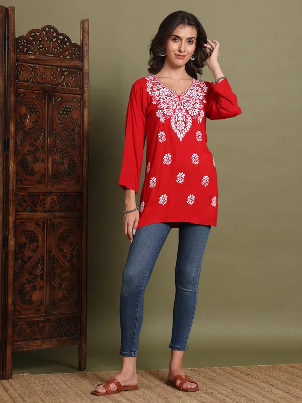 Rayon_Kurtis_For_Summer_Red