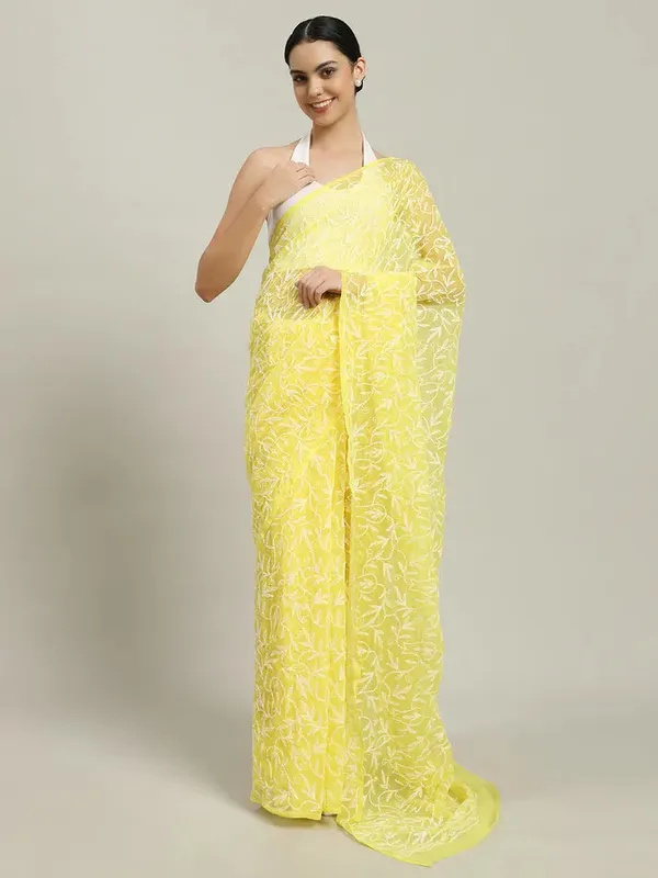 Exclusive_Tepchi_Hand_Made_Chikankari_Saree_Yellow_Female_Adults