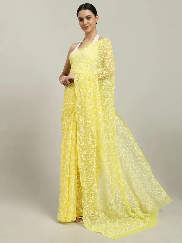 Exclusive_Tepchi_Hand_Made_Chikankari_Saree_Yellow_Female_Adults