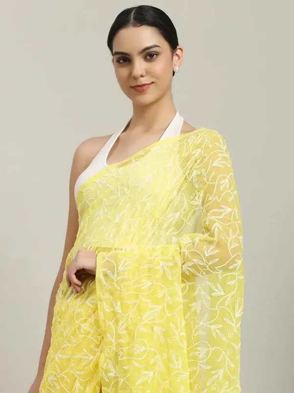 Exclusive_Tepchi_Hand_Made_Chikankari_Saree_Yellow_Female_Adults