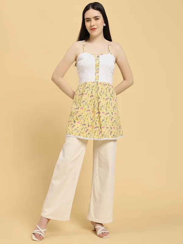 Handcrafted_Cotton_Chikankari_Short_Top_Yellow