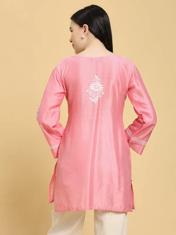 Pure_Chanderi_Silk_Short_Kurti_Dark_Pink