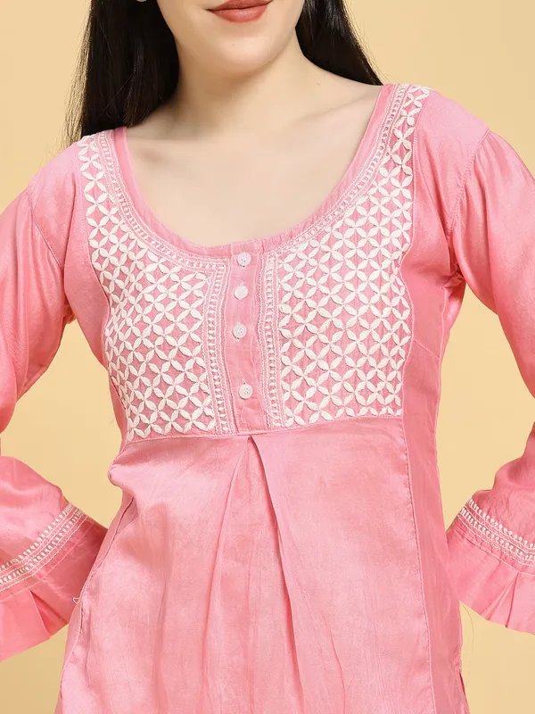 Pure_Chanderi_Silk_Short_Kurti_Dark_Pink