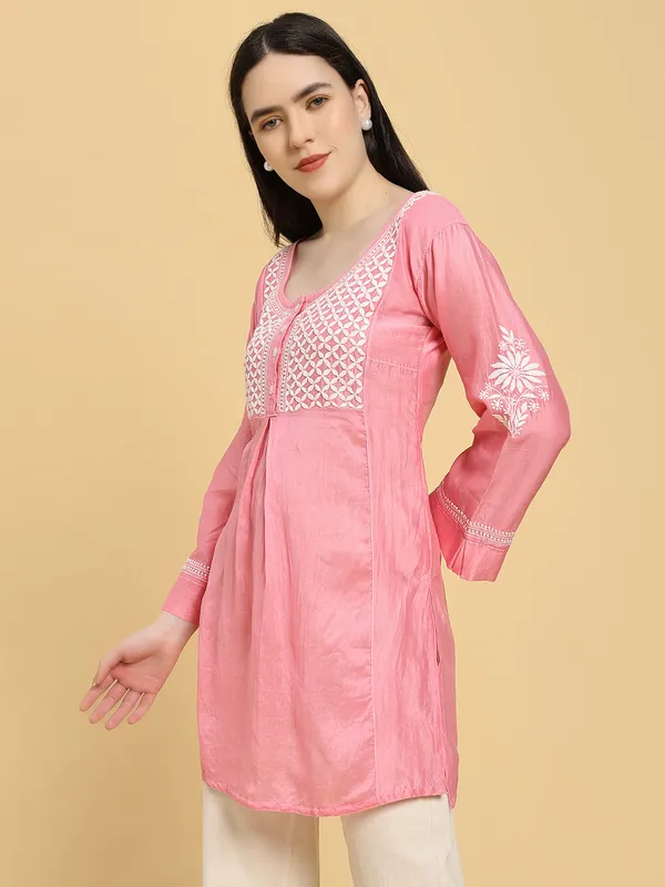 Pure_Chanderi_Silk_Short_Kurti_Dark_Pink