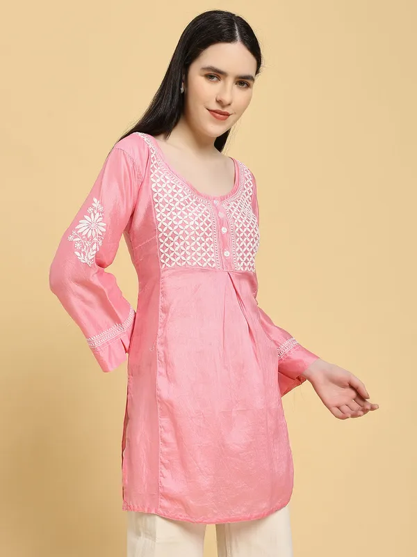 Pure_Chanderi_Silk_Short_Kurti_Dark_Pink