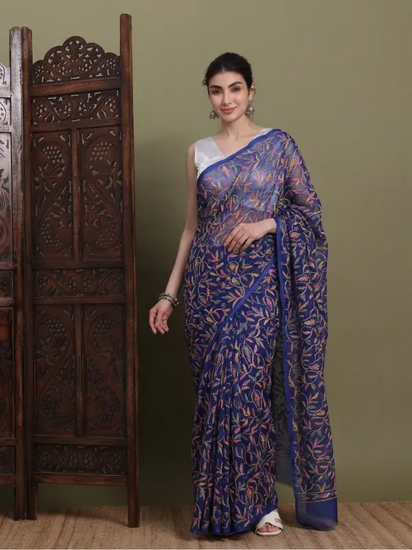 Exclusive_Tepchi_Multi_Hand_Made_Chikankari_Saree_Copy_Royal_Blue_Multi_Female_Adults