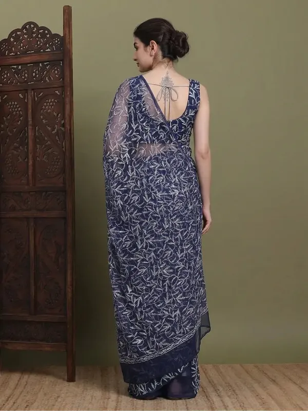 Exclusive_Tepchi_Hand_Made_Chikankari_Saree_Neavy_Blue_Female_Adults