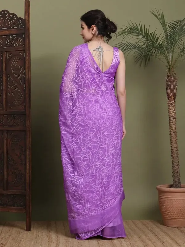 Exclusive_Tepchi_Hand_Made_Chikankari_Saree_Dark_Purple_Female_Adults