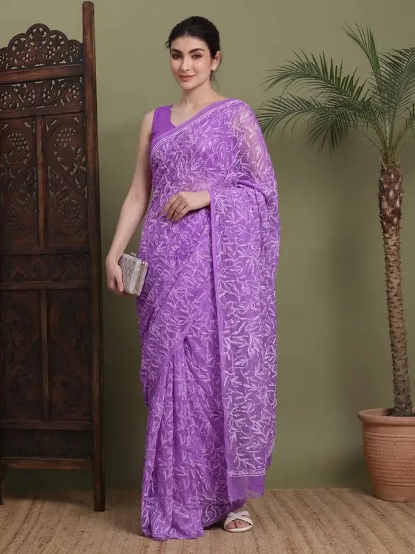 Exclusive_Tepchi_Hand_Made_Chikankari_Saree_Dark_Purple_Female_Adults