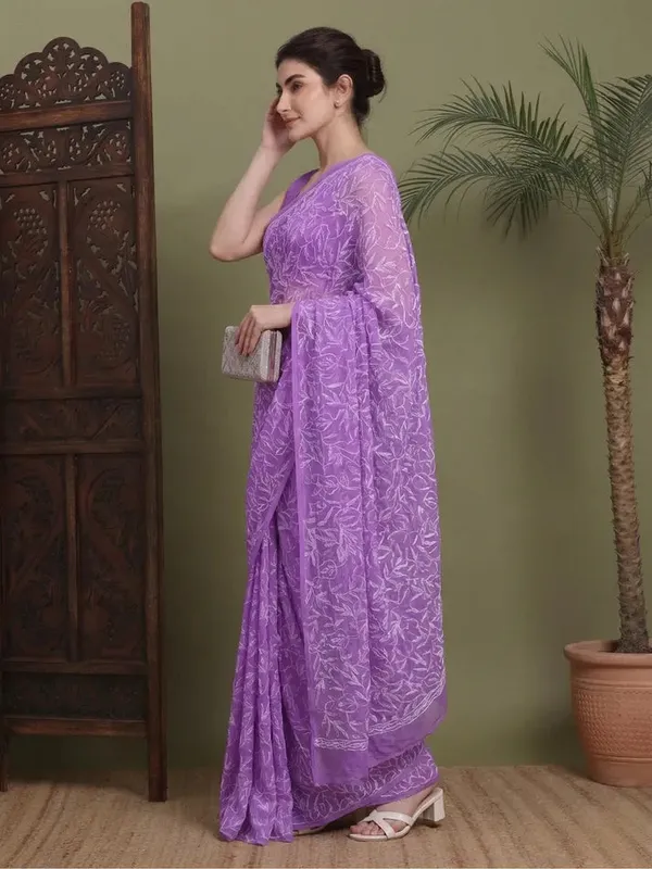 Exclusive_Tepchi_Hand_Made_Chikankari_Saree_Dark_Purple_Female_Adults