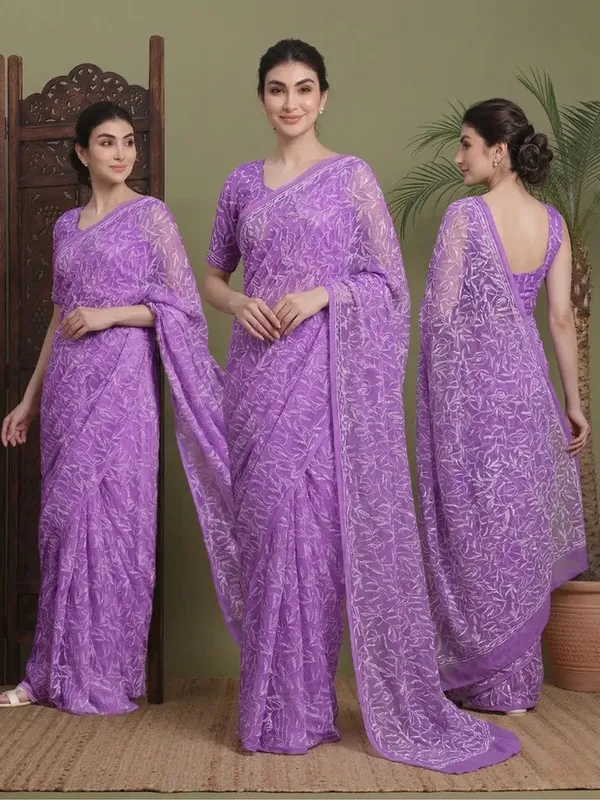 Exclusive_Tepchi_Hand_Made_Chikankari_Saree_Dark_Purple_Female_Adults